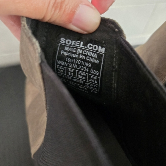 Sorel Lea Wedge Leather Boots Brown Gray Black Kettle Taupe Size 7.5 NL2334 - Picture 6 of 10